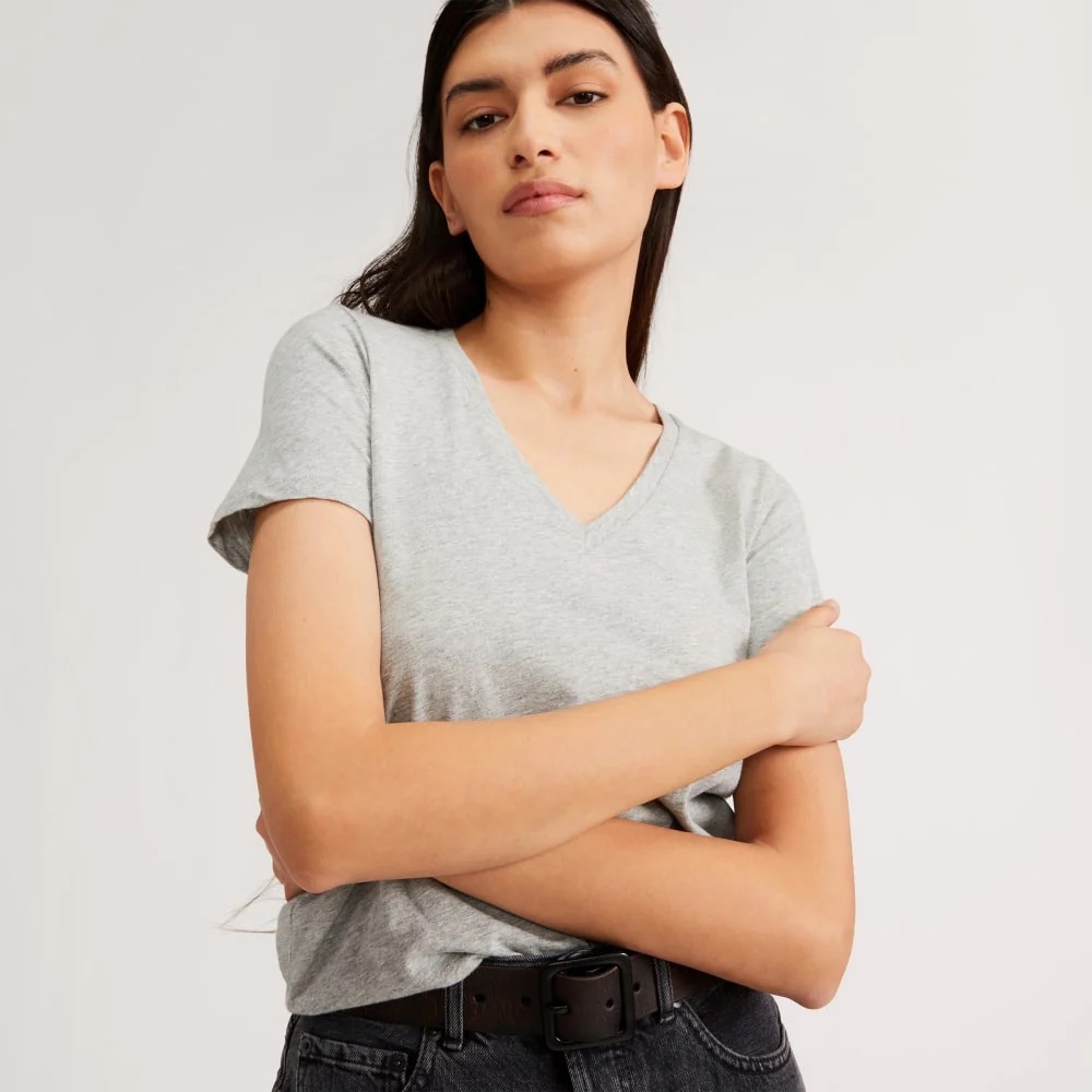 Everlane The Organic Cotton V-neck in Heather Gray